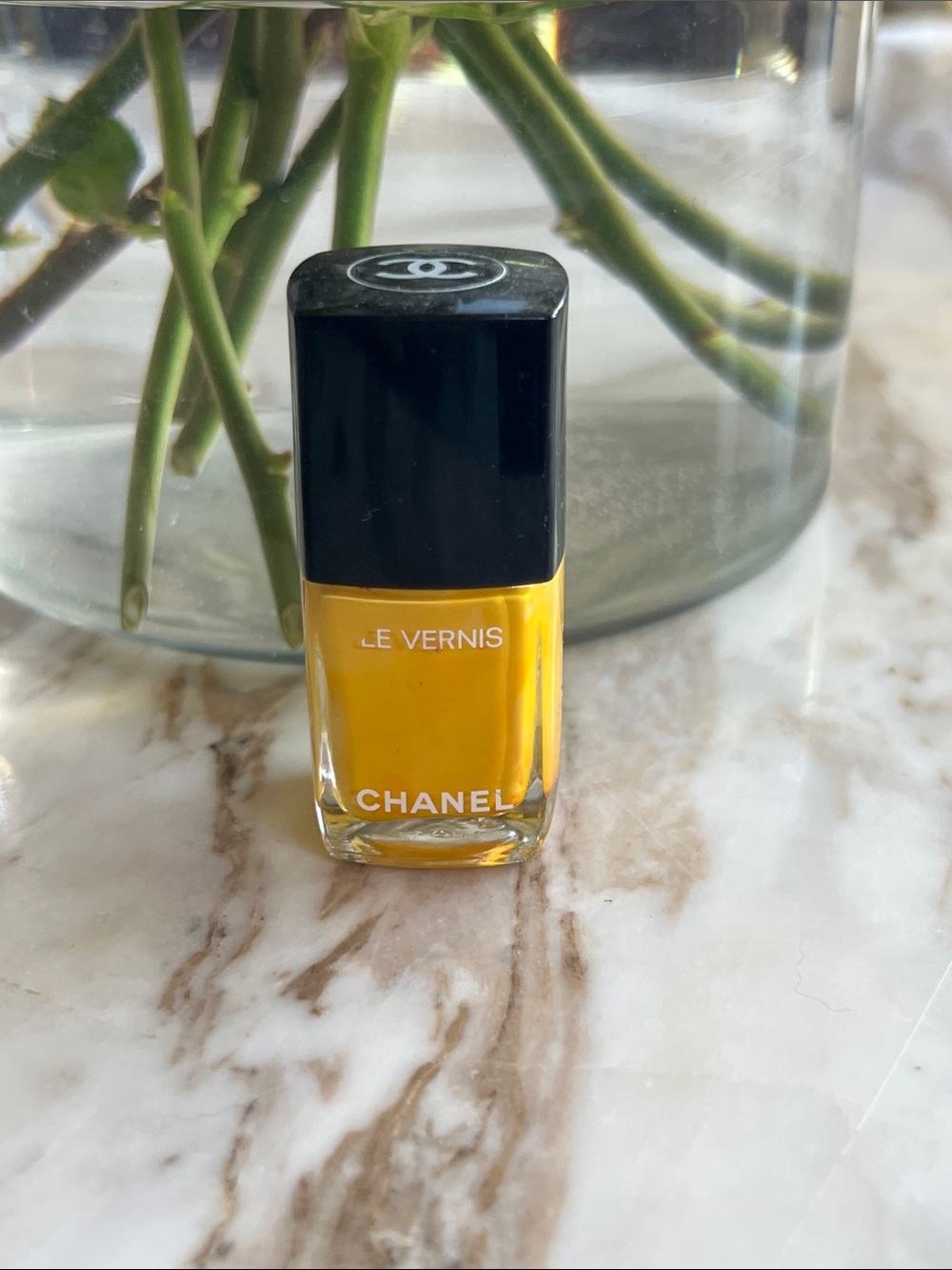 CHANEL Le Vernis Nail Polish in Vibrant Yellow with Black Cap